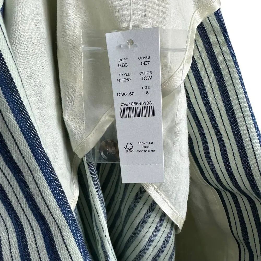 J‎ CREW Willa Blazer Blue White Striped Button Front Jacket Women's Size 6 NWT